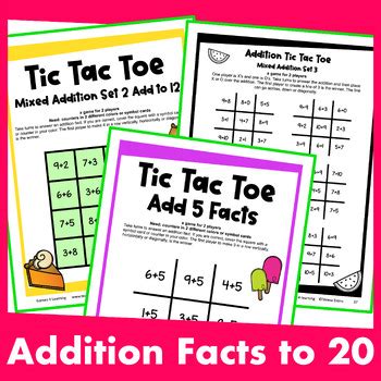 Printable Digital Tic Tac Toe Math Games For Addition Fact Fluency