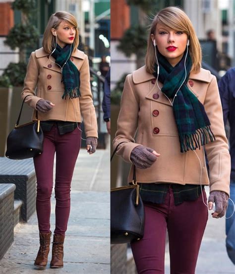 Taylor Swift Sports Equestrian Fashion For Shopping In A Camel Peacoat