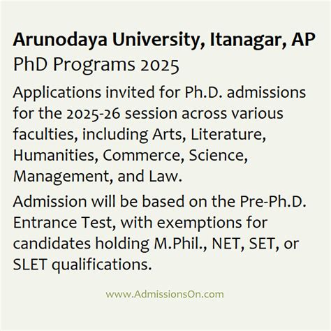 Arunodaya University Phd 2025 Entrance Test Eligibility