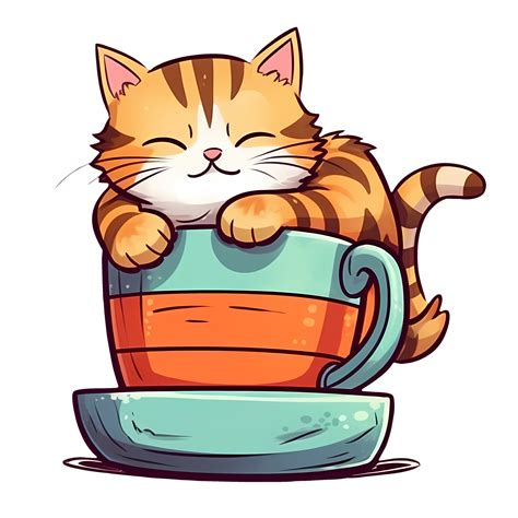 Cute Cat Coffee Cup Clipart Illustration AI Generative 27238771 PNG