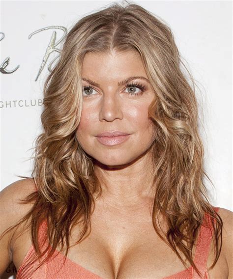 Fergie Long Wavy Light Caramel Brunette Hairstyle With Blonde Highlights