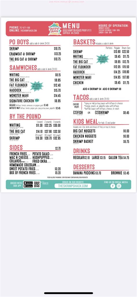 Menu at Skrimp Shack restaurant, Suffolk, Hampton Roads Pkwy St 111
