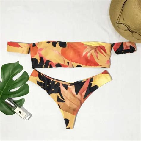 Venus Vacation Maple Leaf Print Bikini Strapless Popular Swimwear