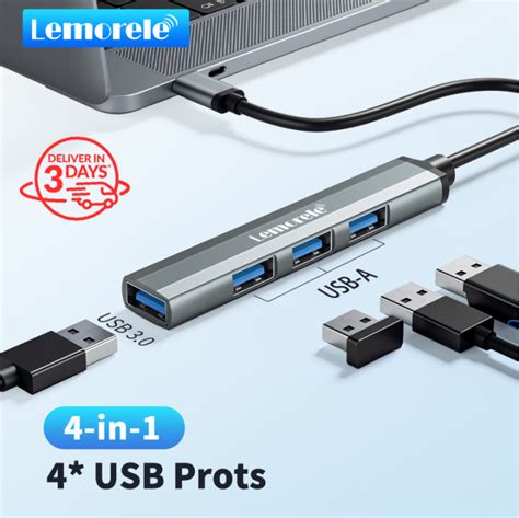 Lemorele USB C Hub 3 0 USB C Adapter Aluminum Housing 4 Port Data USB