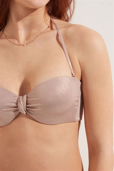 Shiny Nude Bandeau Bikini Top With Knot Tezenis