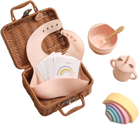 Amazon Promise Babe 出産祝い ベビーギフトセット 豪華 点セット 離乳食 食器 吸盤付き シリコン ひっくりかえない 高温消毒可 電子レンジ対応 知育玩具 虹形積み木