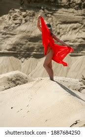 Beautiful Naked Woman Red Material Posing Stock Photo Shutterstock