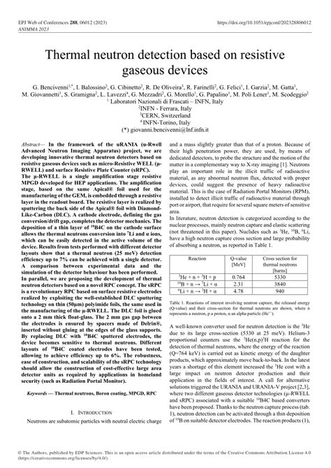 Pdf Thermal Neutron Detection Based On Resistive Gaseous Devices