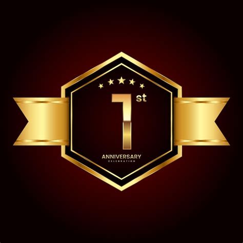 Diseño De Logo Con Estilo Emblema Para 1er Aniversario Vector Premium