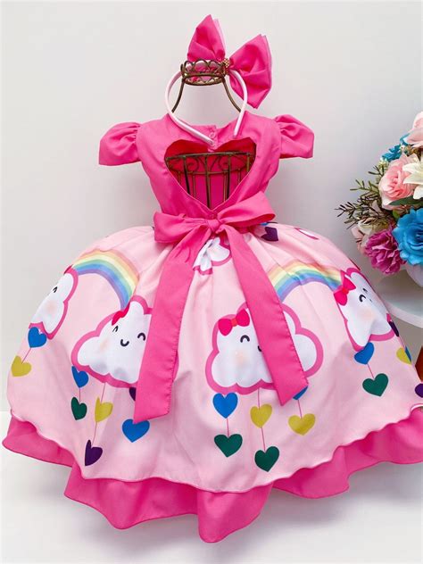 Vestido Chuva De Amor Rosa Infantil Luxo Elo7