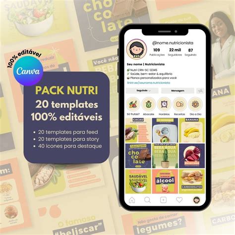 Pack Canva Nutricionista 100 Editáveis Elo7 Produtos Especiais