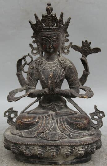 Jp S Tibet Buddhism Bronze Seat Arms Chenrezig Buddha