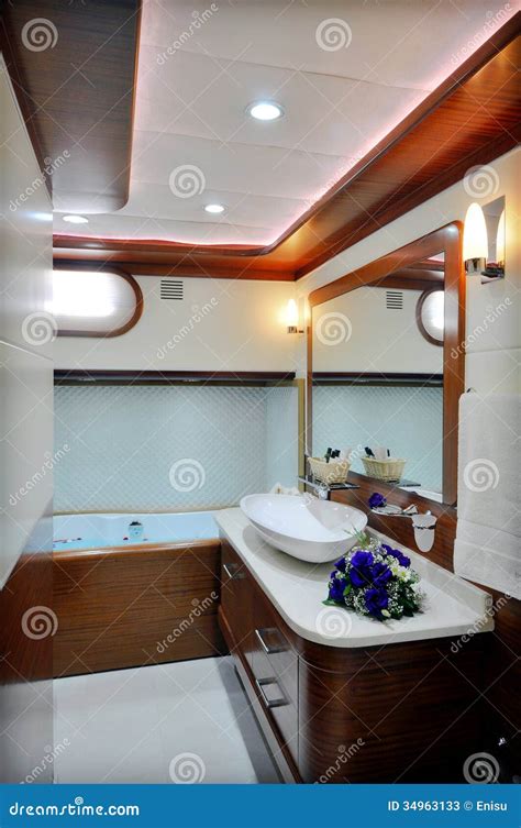 Bathroom of luxury yacht stock image. Image of inside - 34963133