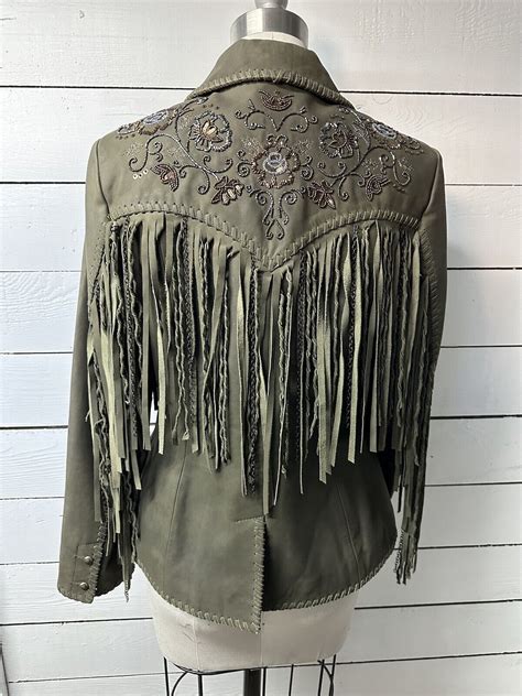 Double D Ranchwear Green Leather Western Jacket With Gem