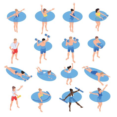 Aqua Aerobics Isometric Set Vector Illustration Vector Art At