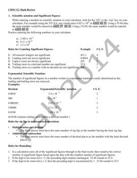 Chm Math Review Scientific Notation And Significant