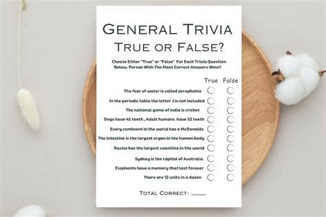 True Or False Trivia Printable Icebreaker Game Trivia Questions Pub