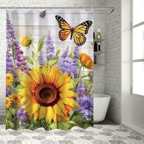 ONETECH Floral Butterfly Sunflower Lavender With Green Leaves Butterfly