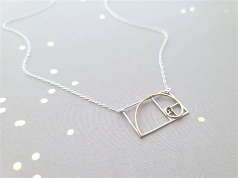 Golden Ratio Mixed Metal Necklace Sterling Silver And Brass Fibonacci Sequence