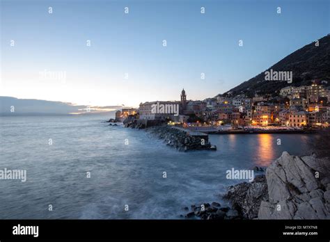 Night Lights At The Seaside In The Village Of Genoa Nervi Italy With