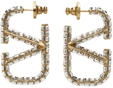 Valentino Garavani Gold VLogo Crystal Hoop Earrings Valentino Garavani