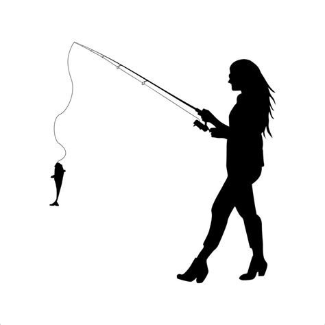 Woman Fishing Silhouette Vector Design Vector Art At Vecteezy