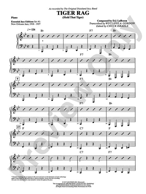 Tiger Rag Hold That Tiger Piano Accompaniment Piano Accompaniment