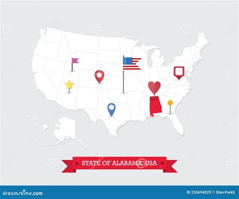 Alabama State Map Highlighted on USA Map Stock Vector - Illustration of ...