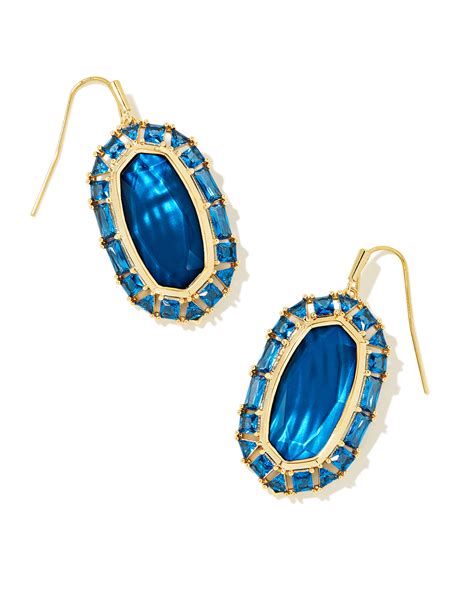 Elle Gold Crystal Frame Drop Earrings In Sea Blue Illusion Kendra Scott