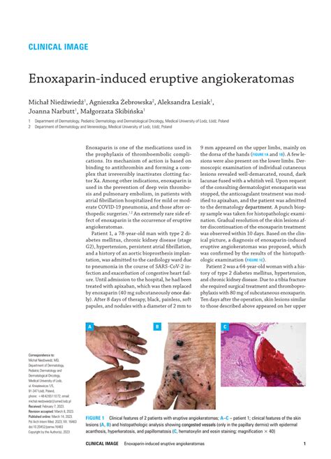 Pdf Enoxaparin Induced Eruptive Angiokeratomas