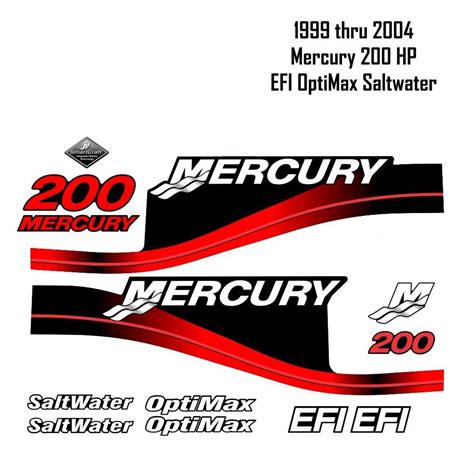 1999 2004 Mercury 200hp Stickers Rouges Efi Optimax Saltwater 15pc