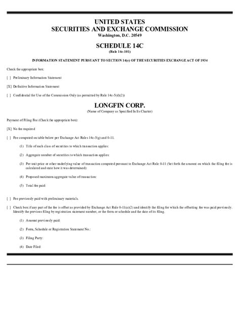 Fillable Online Longfin Corp Form Def C Information Statement All