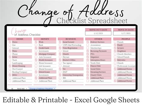 Change of Address Template, Address Checklist, New Address Checklist