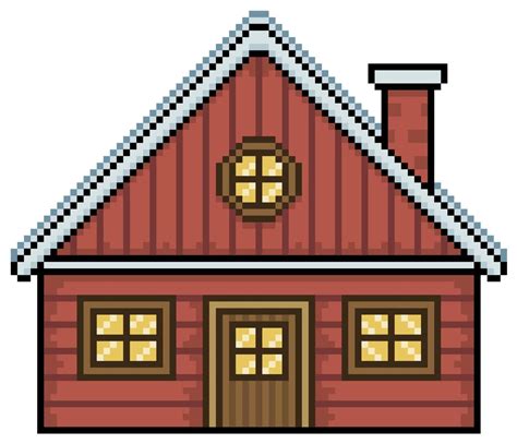 Pixel Art Red Wooden House Lumberjack House Vector Icon For 8bit Game