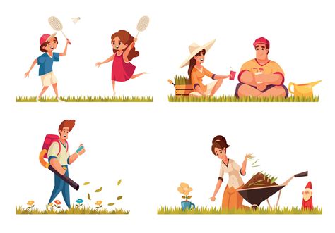 Lawn Cartoon Compositions Set 5880994 Vector Art at Vecteezy