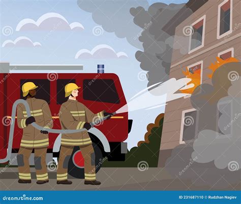 Fireman Put Out House Fire Concept Stock Vector - Illustration of ...