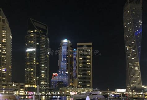 Night Skyline of Dubai Marina Development Stock Image - Image of ...