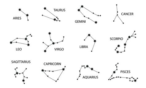 Set of Zodiac Constellation. Night Sky map. Horoscope Symbol. Star ...