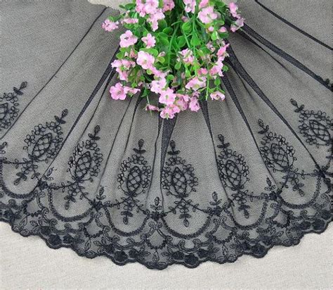 2 Yards Long 7 3 Inch Wide Black Lace Trim Embroidery Flower Lace By