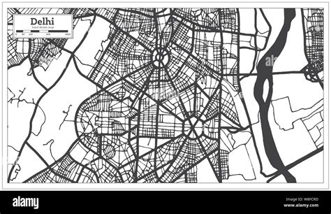 Mapa De La Ciudad De Delhi India En Estilo Retro En Blanco Y Negro A