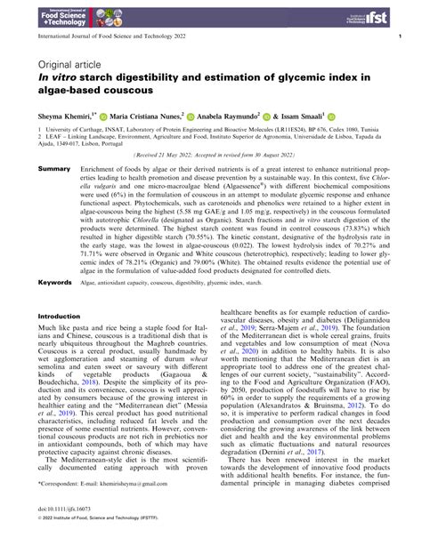 Pdf In Vitro Starch Digestibility And Estimation Of Glycemic Index In