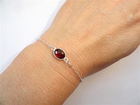 Sterling Silver Garnet Bracelet Garnet Bracelet Silver Bracelet