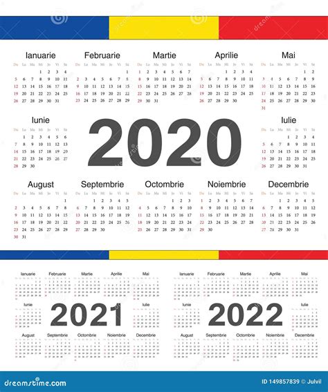 Vector Romanian Circle Calendars 2020 2021 2022 Stock Vector