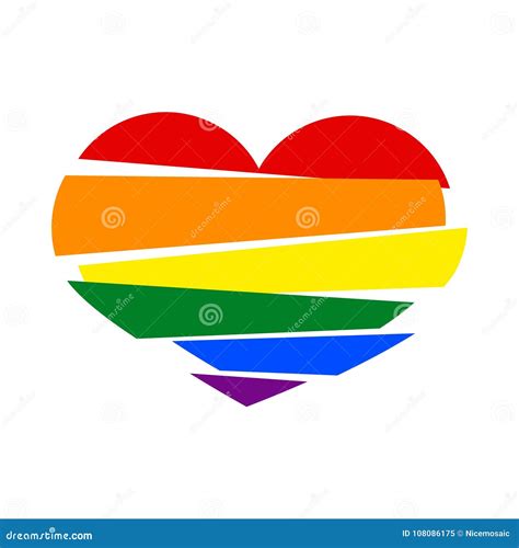 LGBT Rainbow Pride Flag In A Shape Of Stripes Broken Heart On White Background Lesbian Gay
