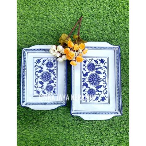 Jual Nampan Keramik Piring Saji Serbaguna Tray Keramik Biru Putih Impor