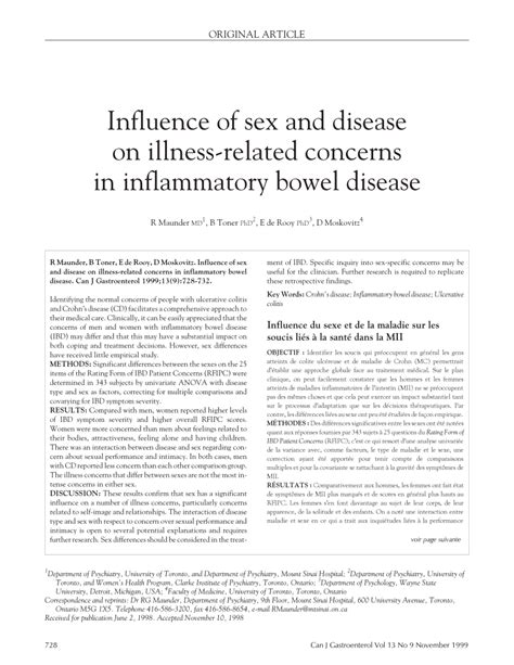 Pdf Influence Of Sex And Disease On Illness Related Concerns In