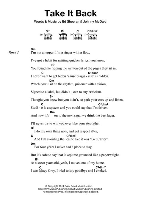 Take It Back Sheet Music By Ed Sheeran Lyrics And Chords 121018