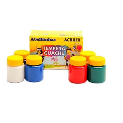 Kit Tinta Tempera Guache 6 Cores Acrilex Shopee Brasil