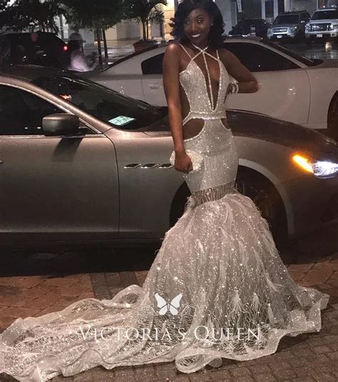 Sexy Glitter White And Silver Cut Out Trumpet Prom Gown Vq