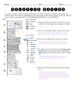 Relative Dating Answer Key worksheets